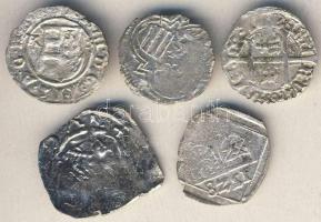 Középkori magyar, illetve Magyarországon használatos friesachi dénárok Ag 5db T:vegyes