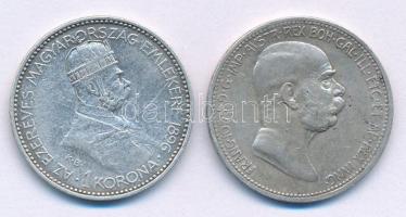 1896KB 1K Ag "Millennium" + Ausztria 1908. 1K Ag "Ferenc József - Jubileum" T:XF...