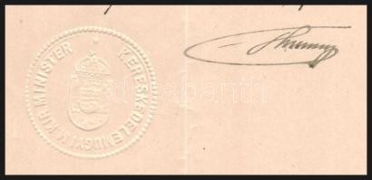 1910 Hieronymi Károly kereskedelemügyi miniszter autográf aláírása kinevezésen