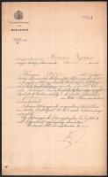 1905 Vörös László kereskedelemügyi miniszter autográf aláírása kinevezésen