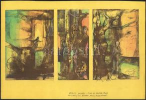 Károlyi András (1938-): Álom és valóság. Ofszet, tus, akvarell, kréta, papír, jelzett, számozott, 19,5x39 cm. Egyedileg színezett, gyűjtői darab!