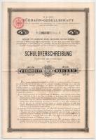 Ausztria / Bécs 1885. "Déli Vasút Társaság" 4%-os záloglevele 400M-ról, felülbélyegzéssel, szelvényekkel T:F / Austria / Vienna 1885. "Southern Railway Company" 4% debenture about 400 Mark, with coupons and cancellation C:F