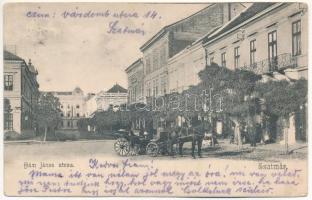 1906 Szatmárnémeti, Satu Mare; Hám János utca, lovas hintó, termény- és hitelbank. Divald Károly 823. / street, horse chariot, bank (EK)