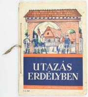 1940 Utazás Erdélyben, 64 db chromolitho beragasztott képet tartalmazó, teljes gyűjtőalbum, szöveggel, térképpel, dekoratív címlappal, kötés kissé foltos