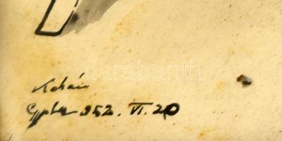 Kohán György (1910-1966): Nő tállal. Ceruza, tus, papír, jelzett. Üvegezett fa keretben. 42x30 cm. /...