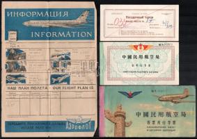 cca 1950-60 4 db repülőjegy (MALÉV, Aeroflot, kínai)