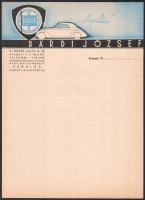 cca 1938 Bárdi József autókereskedő és szerviz cég dekoratív fejléces üzleti levélpapírja, kitöltetlen, szép állapotban