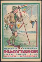 1926 Nemzeti Cserkész Nagytábor az újpesti Népszigeten, tábori előzetes, dekoratív címlappal, cserkészeti ismertetőkkel, képekkel, jó állapotban, 16p