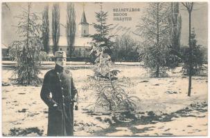 1909 Szászváros, Broos, Orastie; Téli kép katonával. H. Graef kiadása / winter with soldier (EK)