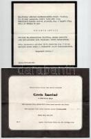 cca 1950-65 4 db Sárdy Brutusnak küldött gyászjelentés