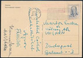 1957 marton Endre, a Nemzeti Színház akkori főrendezőjének írt képeslap Apor Noémi, Fábri Zoltán, Krencsei Mariann és Makk Károly aláírásával, szép állapotban