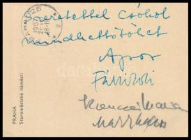 1957 marton Endre, a Nemzeti Színház akkori főrendezőjének írt képeslap Apor Noémi, Fábri Zoltán, Kr...