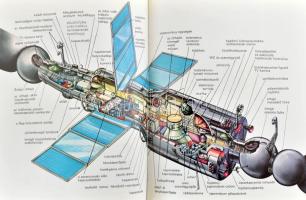 cca 1980 Vegyes űrhajózás témájú tétel: szovjet-magyar közös űrrepülés kendő, kitűzők, kártyanaptára...