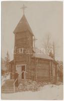 1917 Gyergyói-havasok, Muntii Giurgeu (Gyergyószentmiklós, Gheorgheni); Erdei kis fatemplom, katonai tábori lelkész / wooden church in the forest, military camp chaplain. photo