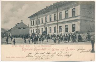 1904 Orsova, M. kir. állami iskola, Scheinberger Mór üzlete. Raichl Sándor junior kiadása / school, shop (Rb)