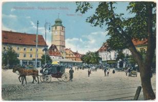 1915 Nagyszeben, Hermannstadt, Sibiu; Grosser Ring / Piac tér, Carl F. Jickeli üzlete, lovas hintó. Karl Graef kiadása / market, shop, horse chariot (EK)