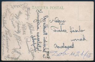 cca 1930 A Hungária FC (ma MTK) labdarúgó csapat tagjainak aláírásai képeslapon Sebes Gusztáv, Hirzer, Wéber, Kocsis, stb / Autograph signed postcard of the Hungarian football team MTK