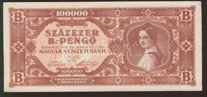 1946. 100.000BP hátoldali, látványos lemezhibával T:II+ Egyszer hajtva, törve nem!