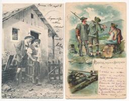 50 db múlt századfordulós üdvözlólap sok lithoval / greeting cards ~1900 with many lithos