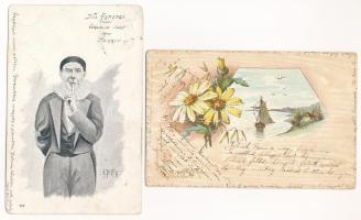 50 db múlt századfordulós üdvözlólap sok lithoval / greeting cards ~1900 with many lithos