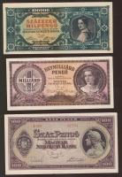 1920. 10K + 1945. 100P + 1946. 1000.000.000P, 100.000MP, 1000.000.000MP T:I,I- Összesen 5klf db!