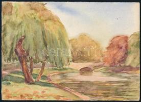 Sostarics Lajos (1896-1968): 2 db Akvarell Liget az 50-es években Akvarell, papír, jelzett 16x27 cm, 18x13 cm