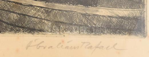 Ábrahám Rafael (1929-): Bárkák (Balatoni kikötő). Rézkarc, papír, jelzett. Üvegezett fakeretben. 29x...