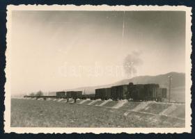 1940, Erdély, Keskeny nyomtávú kisvasút vagy tehervasút Dipse és Galac között, hátulján dátumozott, feliratozott 6x9 cm / Train near Galati Transylvania