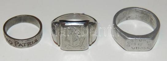 Patrióta gyűrűk, I. illetve II. világháborús, 3klf db, ffém ill. Alu