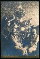 1915 Luck (Ukrajna), Práger Ottó M.Kir. Távíró, Távbeszélő osztag parancsnok és társai karácsonykor 11x17 cm / telegraph regiment officers