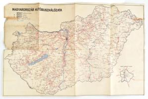 1956 Magyarország MÁVAUT autóbuszhálózati térkép, Földműves Szövetkezet reklámmal, 64×41 cm