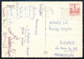 1952 A BHSE (Honvéd) kosár csapat tagjainak aláírásai Újvidékről / Hungarian basketball team autograph postcard
