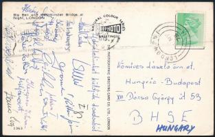 1975 A BHSE (Honvéd) különféle sportolóinak aláírásai Londonból / Hungarian team autograph postcard