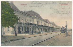 1909 Nagyvárad, Oradea; Pályaudvar, vasútállomás, gőzmozdony, vonat. Singer és Lindenbaum kiadása / railway station, locomotive, train