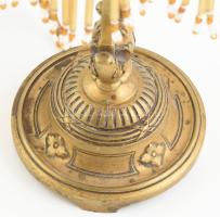 cca 1910 Szecessziós bronz asztali lámpa üveg díszekkel, működik, 33 cm