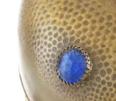 cca 1910 Szecessziós bronz asztali lámpa üveg díszekkel, működik, 33 cm