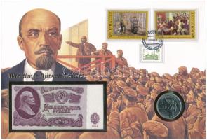 Szovjetunió / Vlagyimir Iljics Lenin 1961. 25R + 1967. 1R Cu-Ni A forradalom 50. évfordulója felbélyegzett borítékban, alkalmi bélyegzéssel T:UNC Soviet Union / Vladimir Lenin 1961. 25 Rubles + 1967. 1 Ruble Cu-Ni 50th Anniversary of the October Revolution in envelope with stamp and cancellation C:UNC