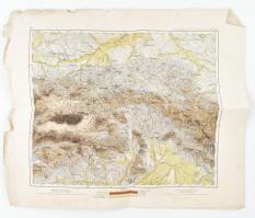 cca 1914 Kassa és környékének katonai térképe, 1:750 000, K.u.k. Militägeographisches Institut, szakadásokkal, 43×51 cm