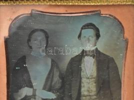 cca 1860 dagerrotípia bársonybélelt bőrtokjában 10x12 cm