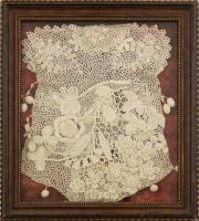 horgolt csipke színházi táska bekeretezve cca 1920 34x28 cm