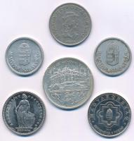 6db-os vegyes magyar és svájci fémpénz, közte 1992. 200Ft Ag "MNB" (2x) + 2016. 50Ftr Cu-N...