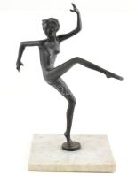 BKI jelézéssel, art deco női táncos, bronz, márvány talapzaton, m:31 cm