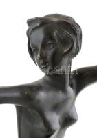BKI jelézéssel, art deco női táncos, bronz, márvány talapzaton, m:31 cm