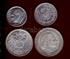 Kis ezüst tétel, benne 4klf db Ag, Hollandia, USA, Német Birodalom T:2/3,3