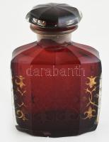 cca 1900 Aranyozott nagy vörös parfümös üveg kis lepattanással 15 cm