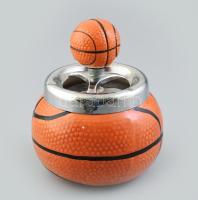 Kosárlabda formájú hamutartó, kerámia, fém fedéllel, m: 13 cm