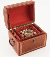 Aranyozott bordó bőr ékszerdoboz. láda ca 1880 35x28x18 cm