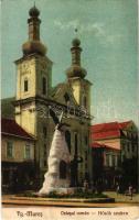 Marosvásárhely, Targu Mures; Román hősök szobra, templom, Ioan Lukács üzlete, étterem. Révész Béla Nr. 157. 1928. / Ostasul roman / Romanian military heroes statue, church, shops, restaurant (EK)