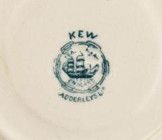 Antik angol porcelán csésze és alj, máz alatti florális mintával. Jelzett, kopásnyomokkal, mázrepedé...