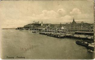 1911 Pozsony, Pressburg, Bratislava; rakpart, vár, uszályok / quay, castle, barges (EK)